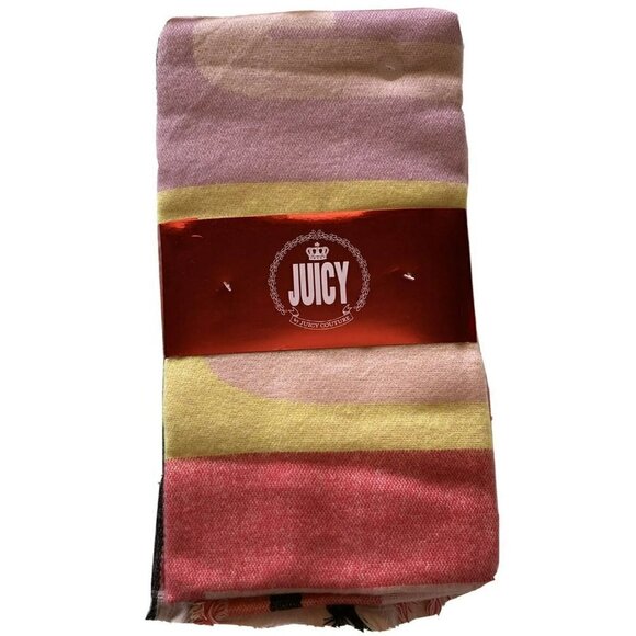 Juicy Couture NWT MultiRed Tapestry Weave Juicy Spellout Fringe Scarf Wrap -72” - Picture 4 of 9